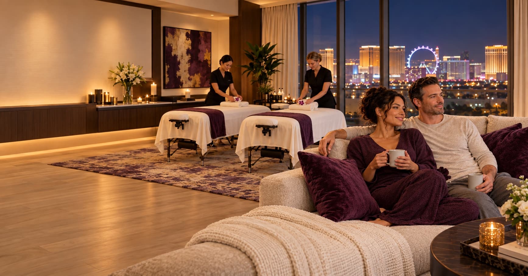 Massage tables prepared inside a private suite